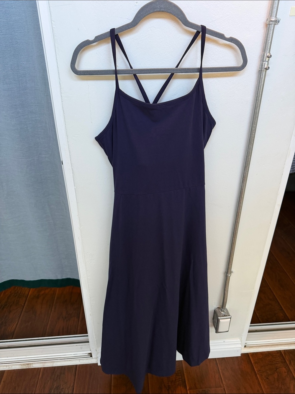Pact Dark Navy Spaghetti-Strap Midi Dress with Crisscross Back and built-in bra